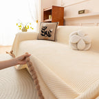 Textured Striped Cozy Couch Cover Throw Blanket with Pom Pom Trim for Sectional Sofa