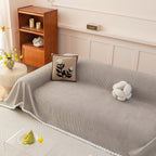 Textured Striped Cozy Couch Cover Throw Blanket with Pom Pom Trim for Sectional Sofa