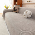 Textured Striped Cozy Couch Cover Throw Blanket with Pom Pom Trim for Sectional Sofa