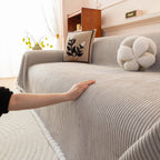 Textured Striped Cozy Couch Cover Throw Blanket with Pom Pom Trim for Sectional Sofa