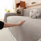 Textured Striped Cozy Couch Cover Throw Blanket with Pom Pom Trim for Sectional Sofa