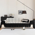 Leaf Stripe Sofa Cover with Black Sheer Skirt, Boho Soft Couch Slipcover for Pets
