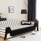 Leaf Stripe Sofa Cover with Black Sheer Skirt, Boho Soft Couch Slipcover for Pets