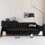 Leaf Stripe Sofa Cover with Black Sheer Skirt, Boho Soft Couch Slipcover for Pets