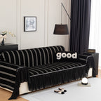 Leaf Stripe Sofa Cover with Black Sheer Skirt, Boho Soft Couch Slipcover for Pets