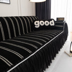 Leaf Stripe Sofa Cover with Black Sheer Skirt, Boho Soft Couch Slipcover for Pets