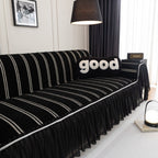 Leaf Stripe Sofa Cover with Black Sheer Skirt, Boho Soft Couch Slipcover for Pets