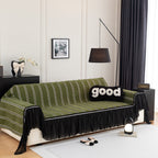 Leaf Stripe Sofa Cover with Black Sheer Skirt, Boho Soft Couch Slipcover for Pets