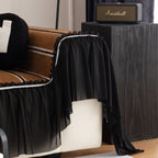 Leaf Stripe Sofa Cover with Black Sheer Skirt, Boho Soft Couch Slipcover for Pets