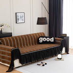 Leaf Stripe Sofa Cover with Black Sheer Skirt, Boho Soft Couch Slipcover for Pets