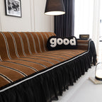 Leaf Stripe Sofa Cover with Black Sheer Skirt, Boho Soft Couch Slipcover for Pets
