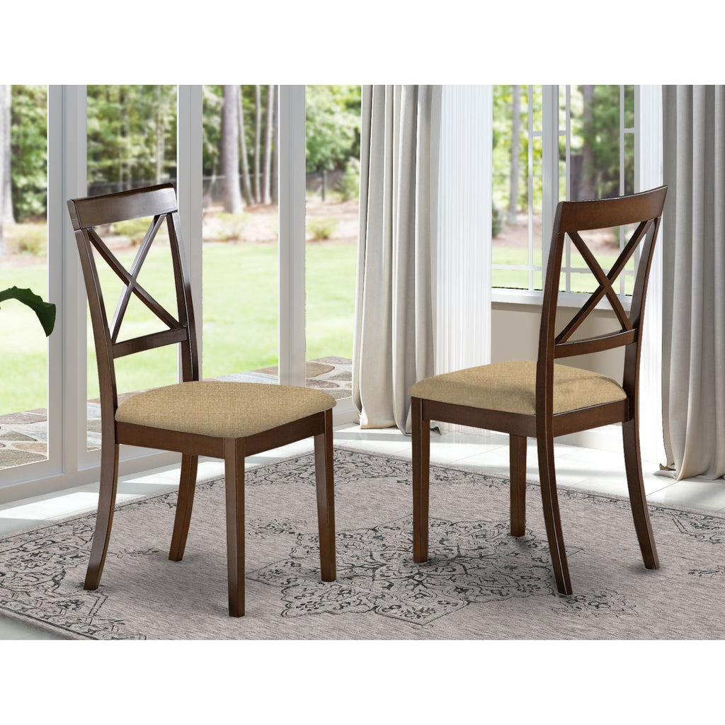 East West Furniture BOC-CAP-C Boston Kitchen Dining Chairs - Linen Fabric Upholstered Wooden Chairs, Set of 2, Cappuccino