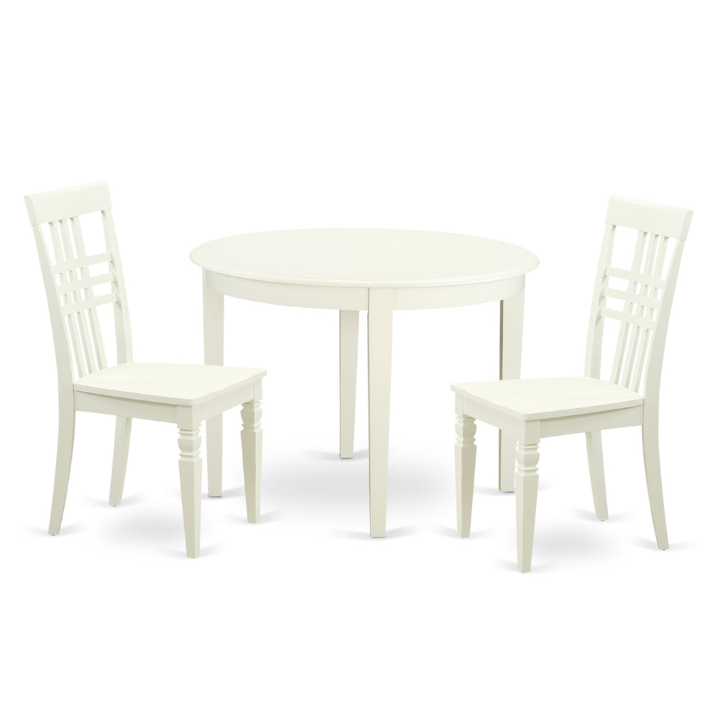 East West Furniture BOLG3-LWH-W 3 Piece Dining Set Contains a Round Kitchen Table and 2 Dining Chairs, 42x42 Inch, Linen White