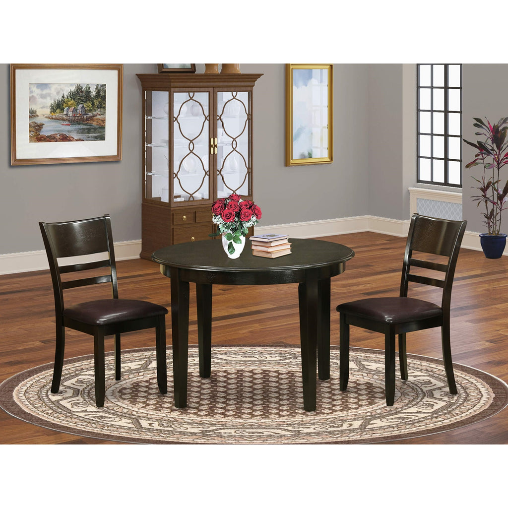 East West Furniture BOLY3-CAP-LC 3 Piece Dining Room Table Set Contains a Round Kitchen Table and 2 Faux Leather Upholstered Dining Chairs, 42x42 Inch, Cappuccino