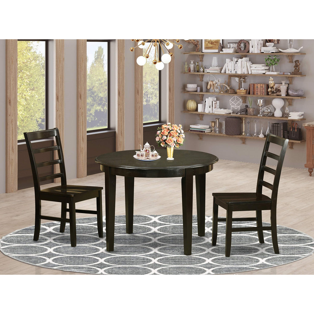 East West Furniture BOPF3-CAP-W 3 Piece Dining Room Table Set Contains a Round Kitchen Table and 2 Dining Chairs, 42x42 Inch, Cappuccino