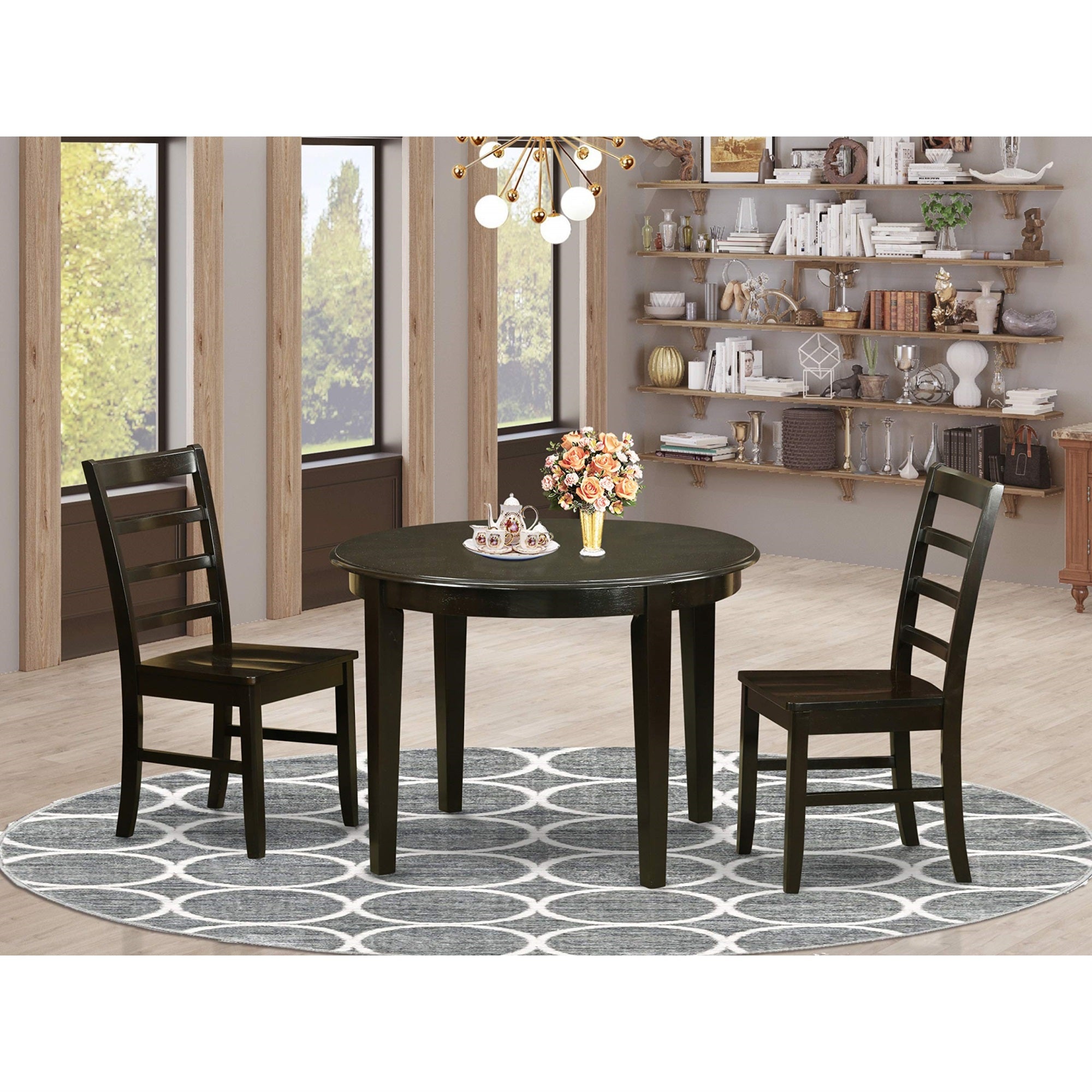 East West Furniture BOPF3-CAP-W 3 Piece Dining Room Table Set Contains a Round Kitchen Table and 2 Dining Chairs, 42x42 Inch, Cappuccino