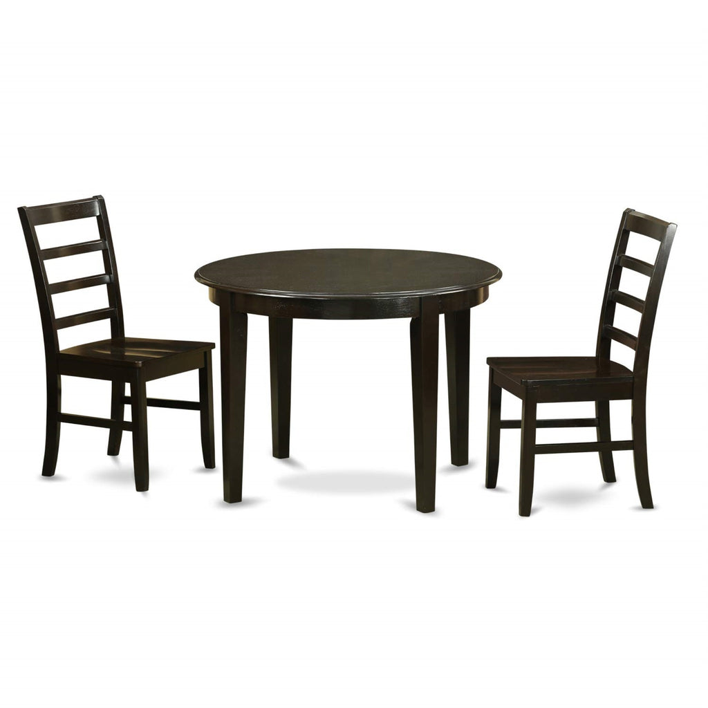 East West Furniture BOPF3-CAP-W 3 Piece Dining Room Table Set Contains a Round Kitchen Table and 2 Dining Chairs, 42x42 Inch, Cappuccino