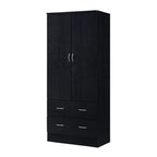 Black 2 Door Wardrobe Armoire with 2 Drawers and Hanging Rod Storage