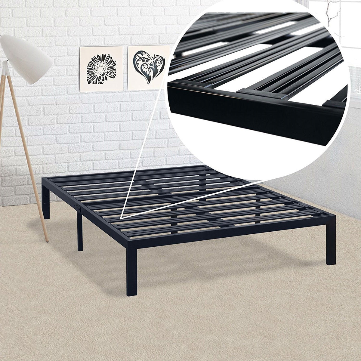 California King Metal Platform Bed Frame with Heavy Duty Slats