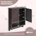 Brown Wall-Mounted Bathroom Medicine Cabinet with Louver Doors and Towel Bar