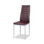 Set of 4 Modern High Back Brown PVC Leather Dining Chairs with Metal Legs