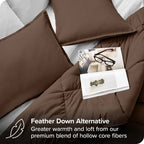 Queen size 3-Piece Down Alternative Microfiber Comforter Set in Chocolate Brown