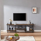 Industrial Modern Metal Wood Entertainment Center TV Stand for TV up to 75-inch