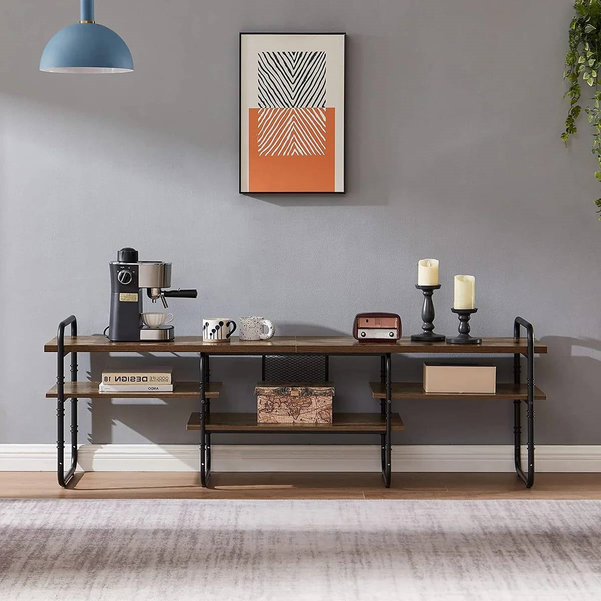 Industrial Modern Metal Wood Entertainment Center TV Stand for TV up to 75-inch