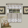 Barnyard Rooster Tier And Valance Set  Vibrant Gingham Plaid  Easy Installation  Machine Washable  58X24  Taupe