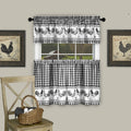 Barnyard Tier And Valance Set  Rooster And Gingham Plaid  Easy Installation  Machine Washable  58X36  Black