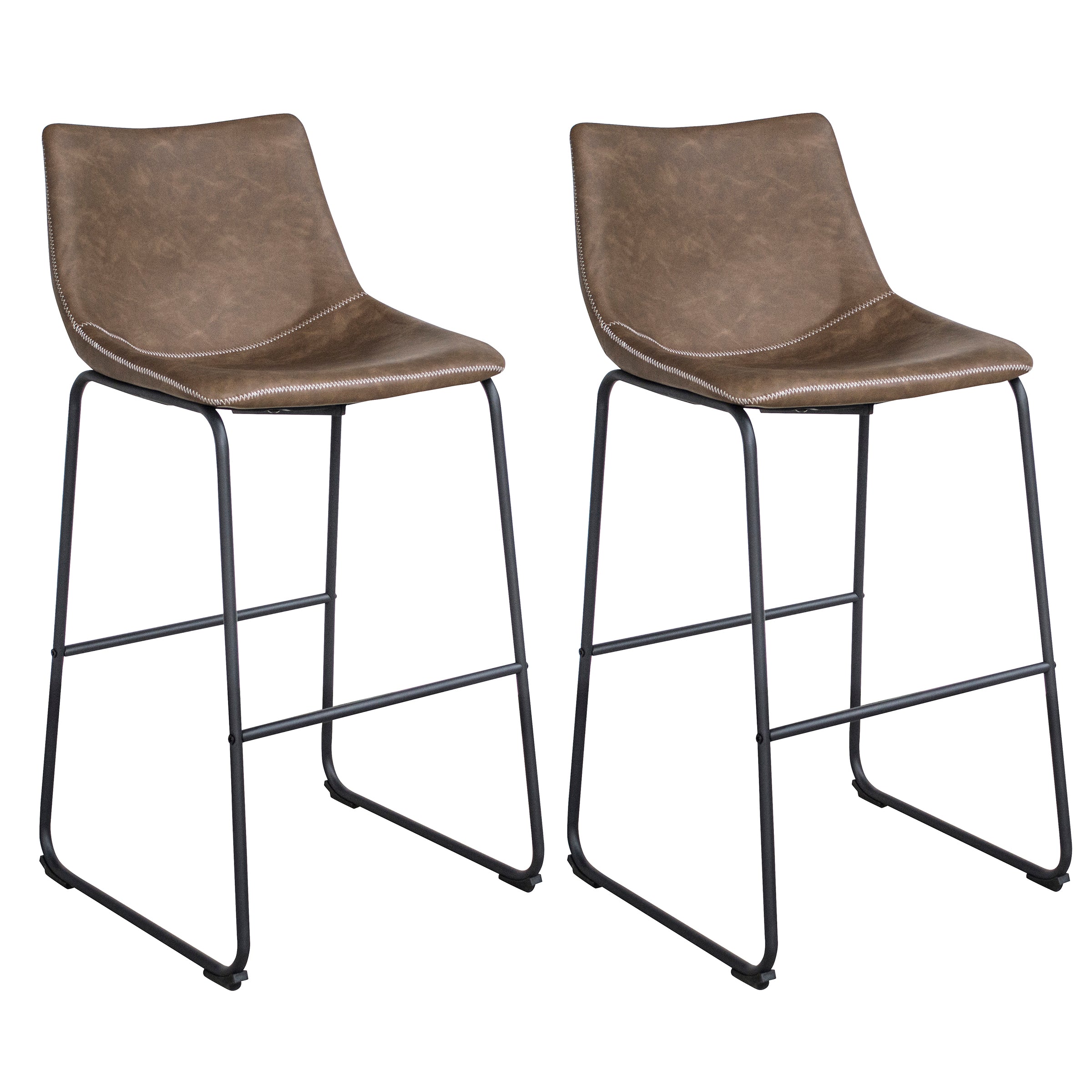 AmeriHome Classic Faux Leather Bar Chair Set  Coffee