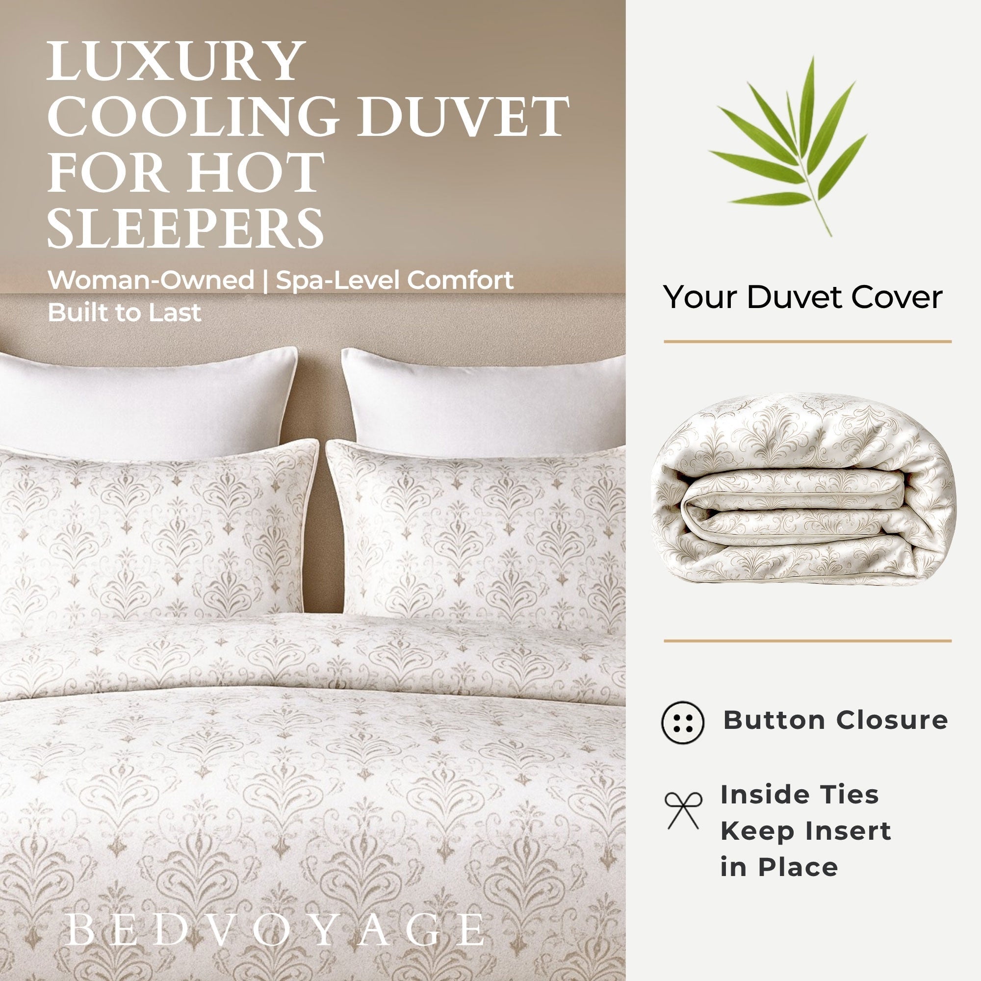 Cooling Bamboo Duvet Cover Set - 100% Viscose from Bamboo - 3pc- Damask