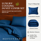 Cooling Bamboo Duvet Cover Set - 100% Viscose from Bamboo - 3pc - Indigo