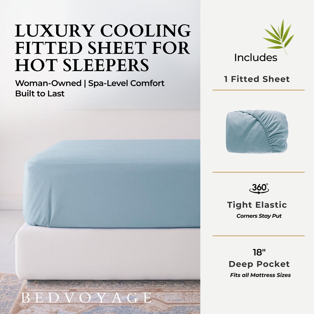 Bamboo Fitted Sheet - 100% Viscose from Bamboo - Sky - FINAL SALE