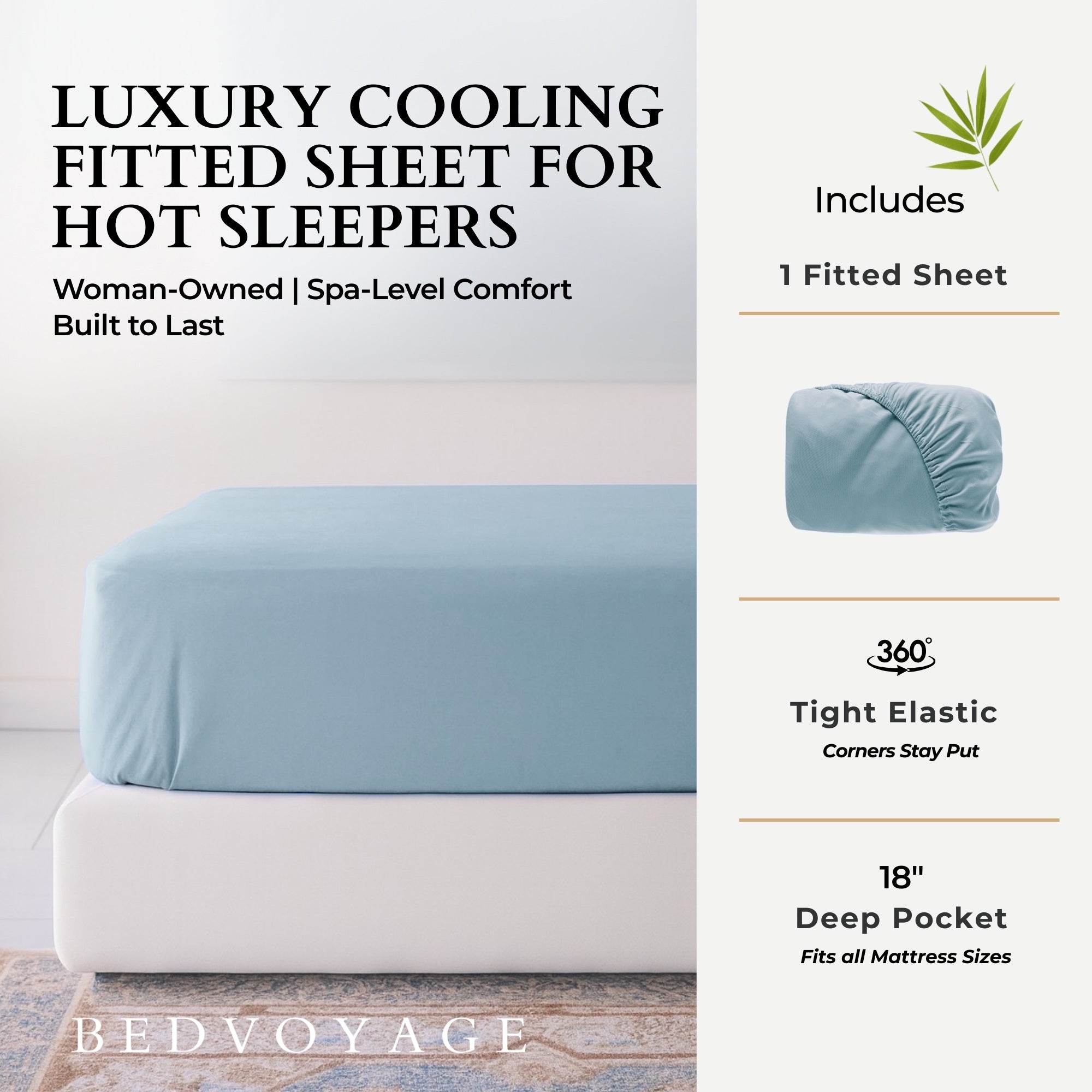 Bamboo Fitted Sheet - 100% Viscose from Bamboo - Sky - FINAL SALE