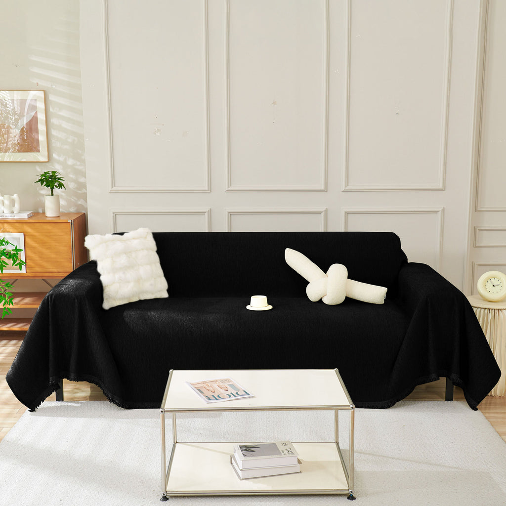 Solid Color Chenille Sofa Throw Blanket, Soft & Plush Decorative Couch Throw Cover