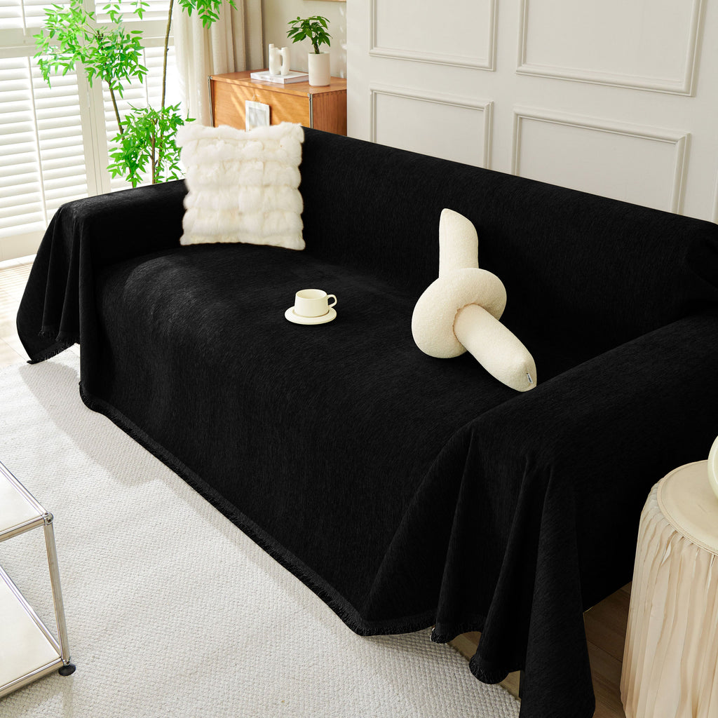 Solid Color Chenille Sofa Throw Blanket, Soft & Plush Decorative Couch Throw Cover