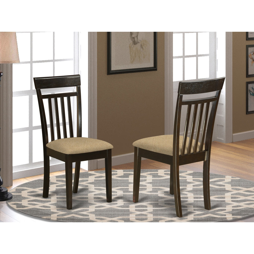 East West Furniture Capri Dining Room Linen Fabric Upholstered Solid Wood Chairs, Set of 2, Cappuccino