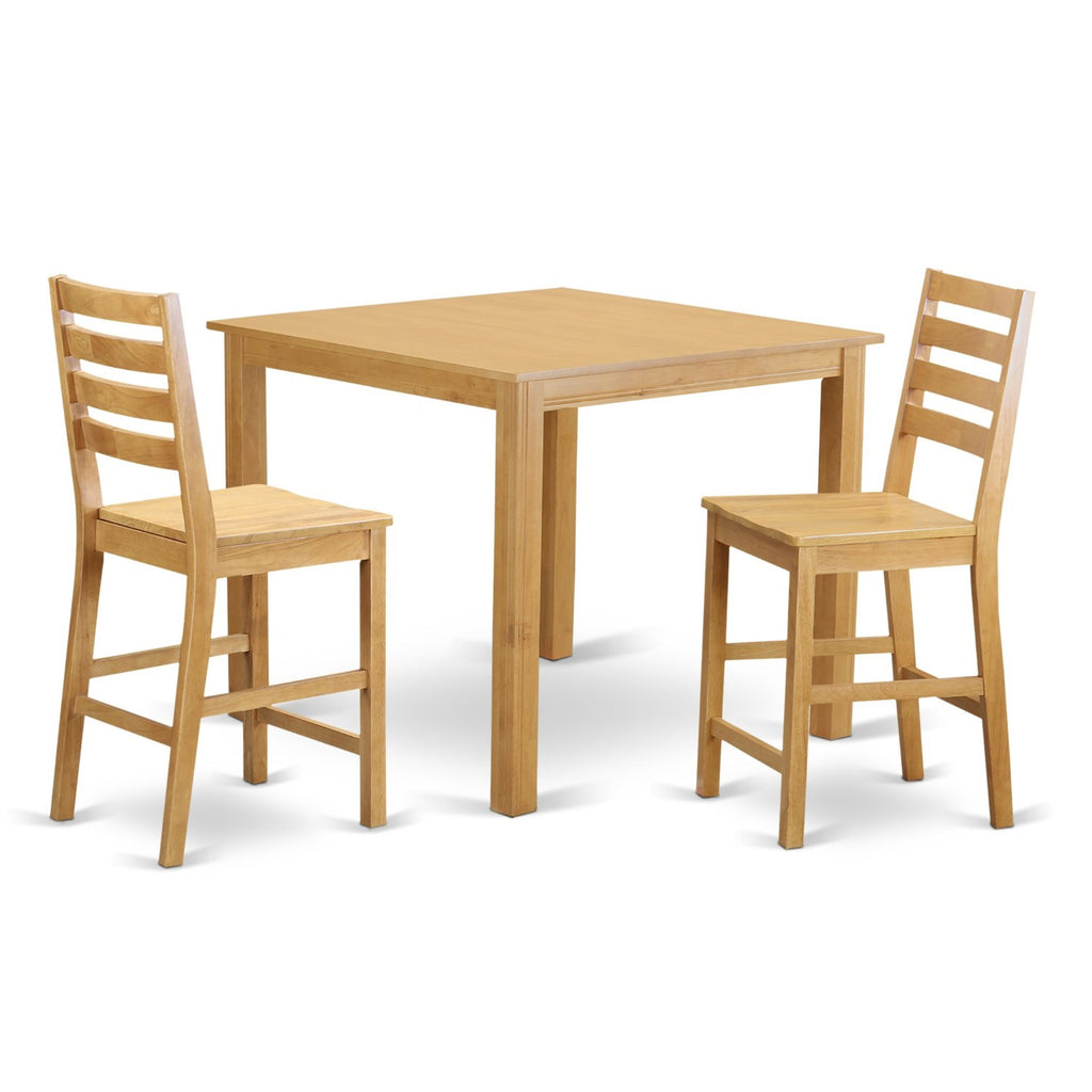 East West Furniture CAFE3-OAK-W 3 Piece Kitchen Counter Set for Small Spaces Contains a Square Dining Room Table and 2 Dining Chairs, 42x42 Inch, Oak