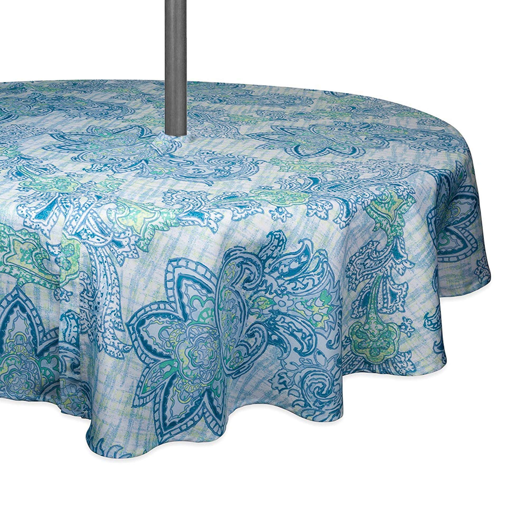 Dii Blue Watercolor Paisley Print Outdoor Tablecloth With Zipper 60 Round