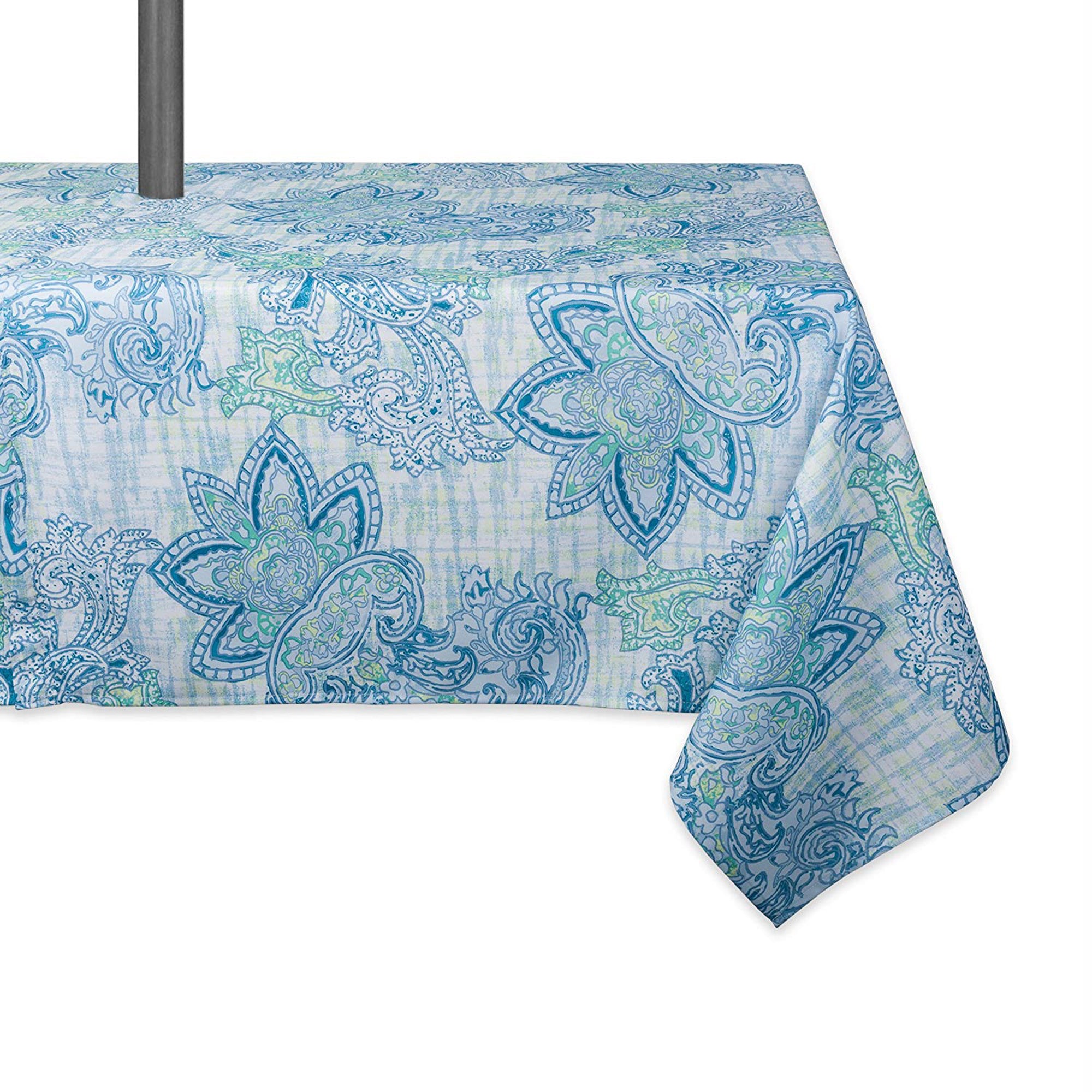Dii Blue Watercolor Paisley Print Outdoor Tablecloth With Zipper