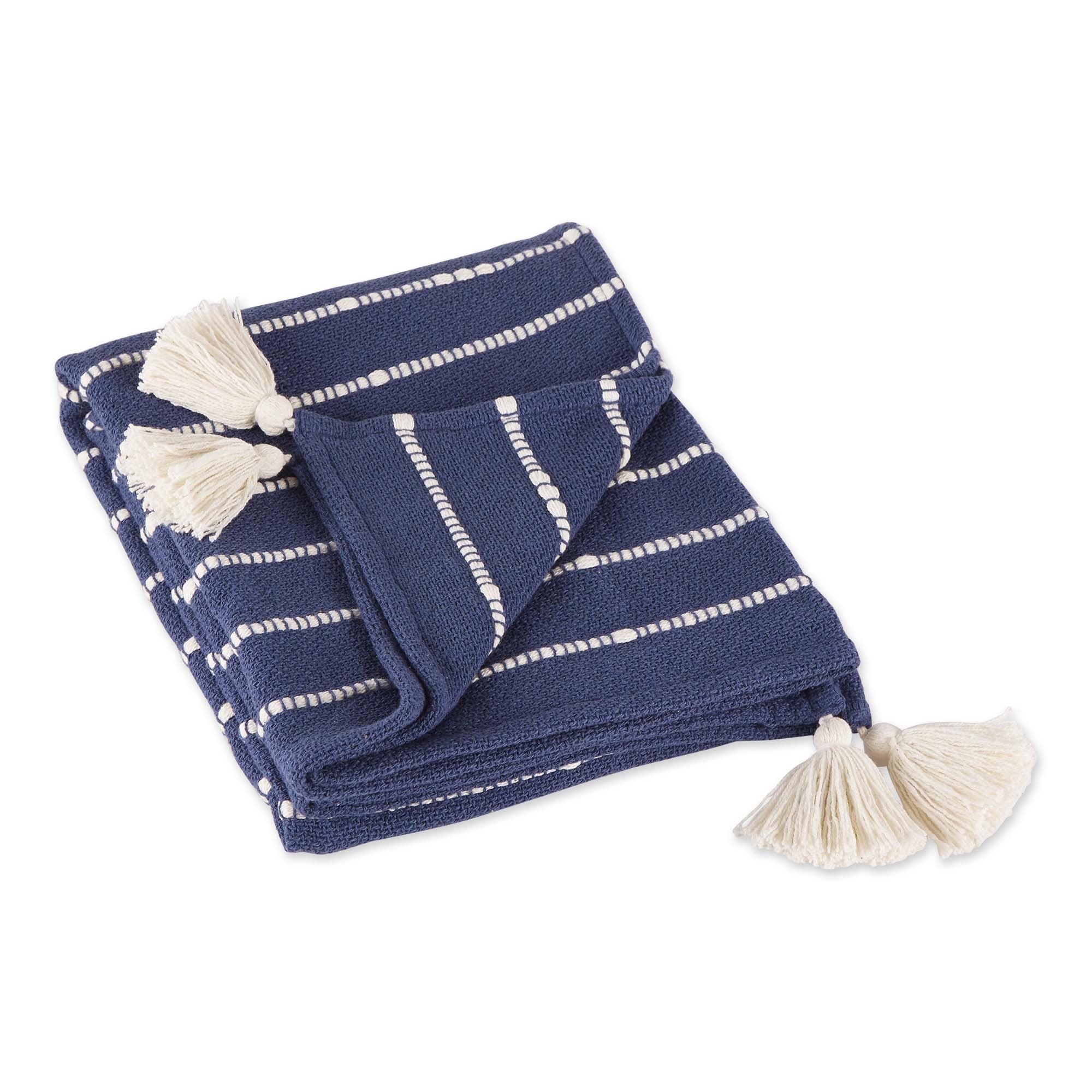DII French Blue and Off White Slub Stripe Throw