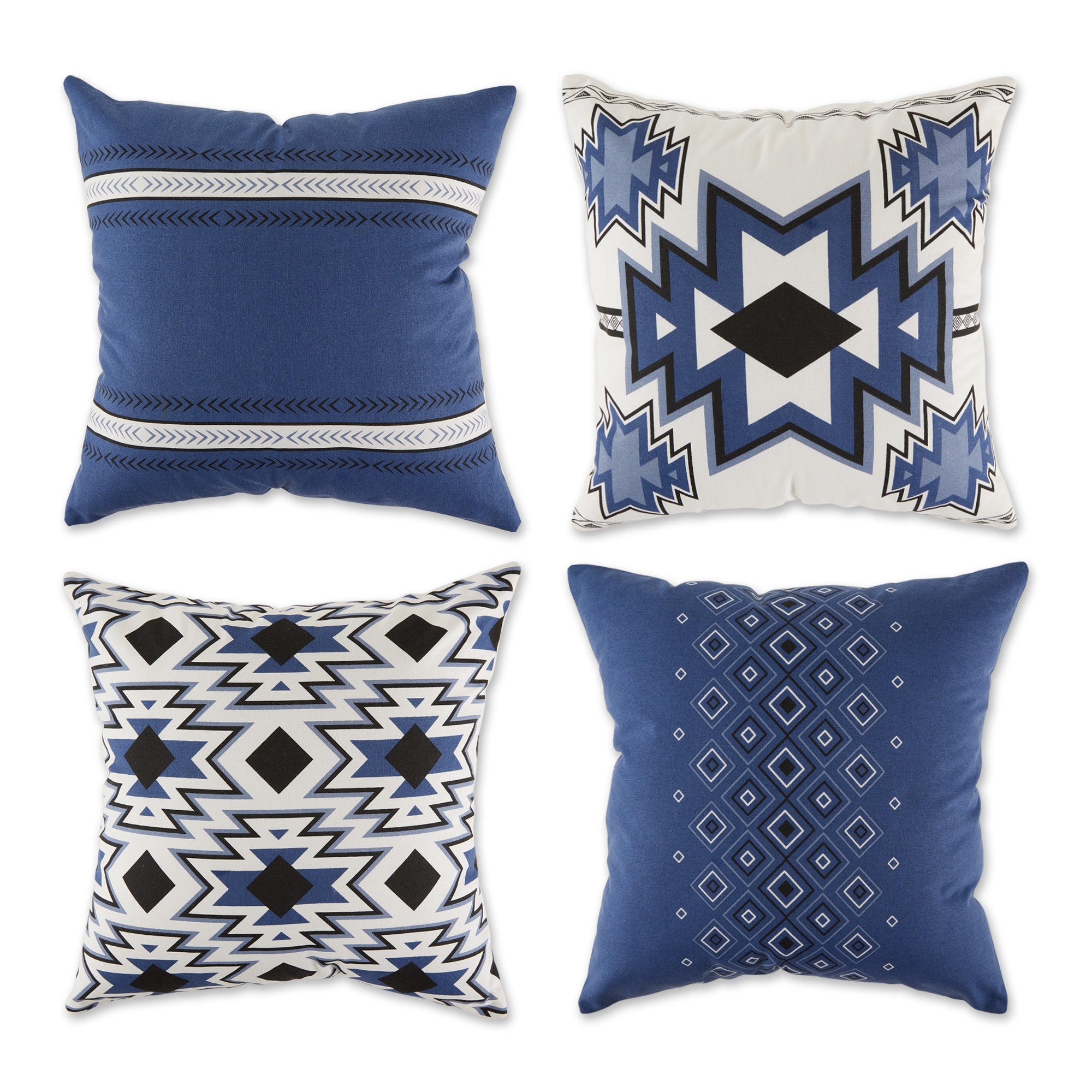 Dii Asst French Blue Aztec Print Pillow Cover  (Set Of 4)