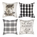 Dii Pig And Flower Market Farmhouse Check And Print Pillow Cover 18X18 Inch, 4 Piece