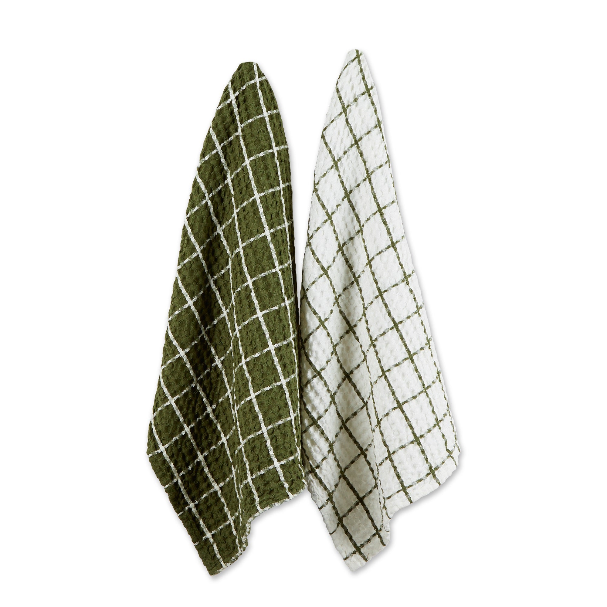 DII Sage Windowpane Oversized Washed Waffle Dishtowel, 2 Piece