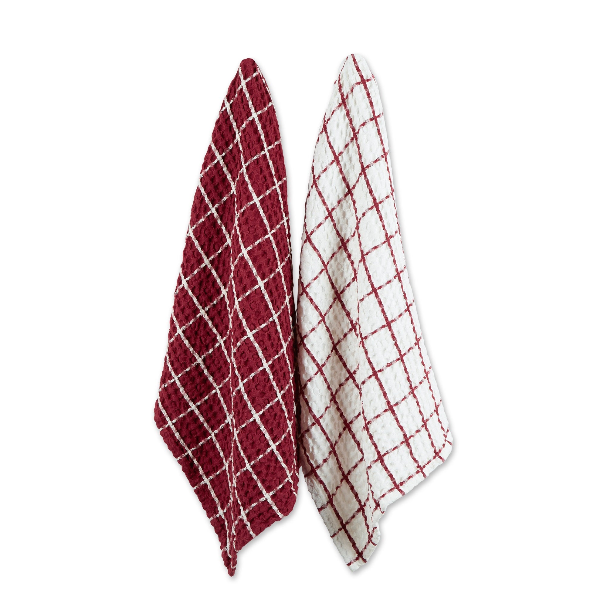 DII Barn Red Windowpane Oversized Washed Waffle Dishtowel, 2 Piece