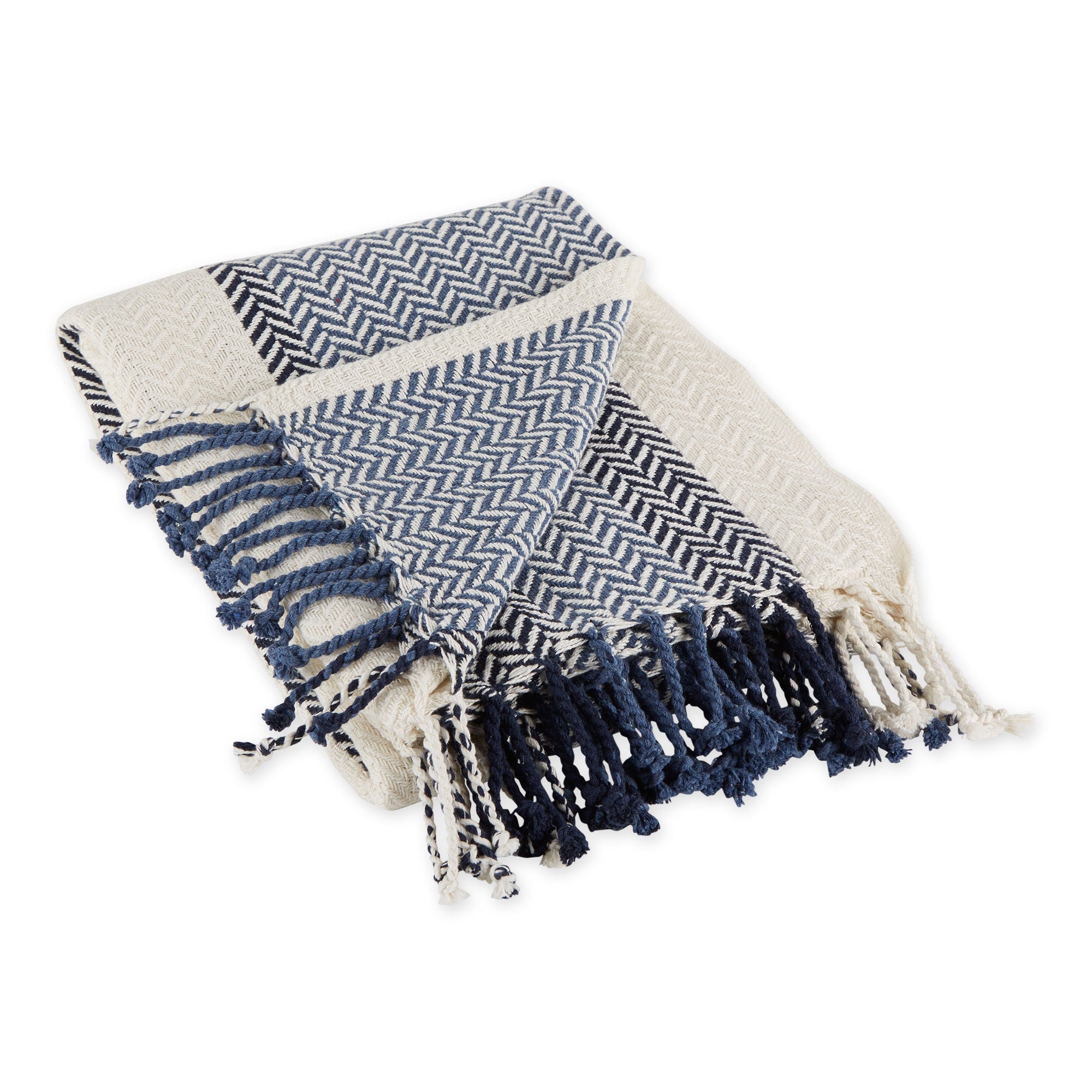 Ivory, Blue & Navy Bold Herringbone Throw