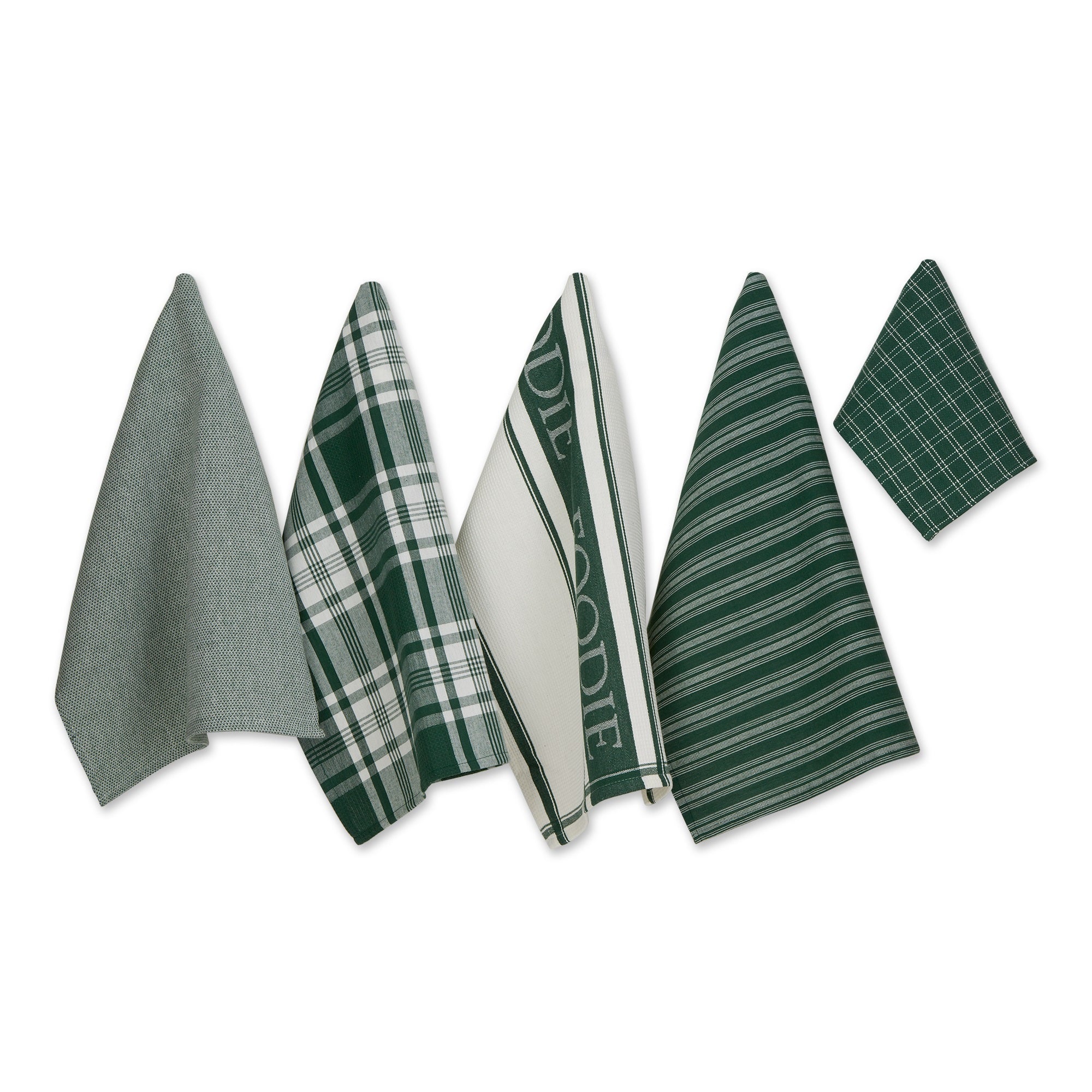 DII Asst Dark Green Foodie Dishtowel And Dishcloth 5 Piece
