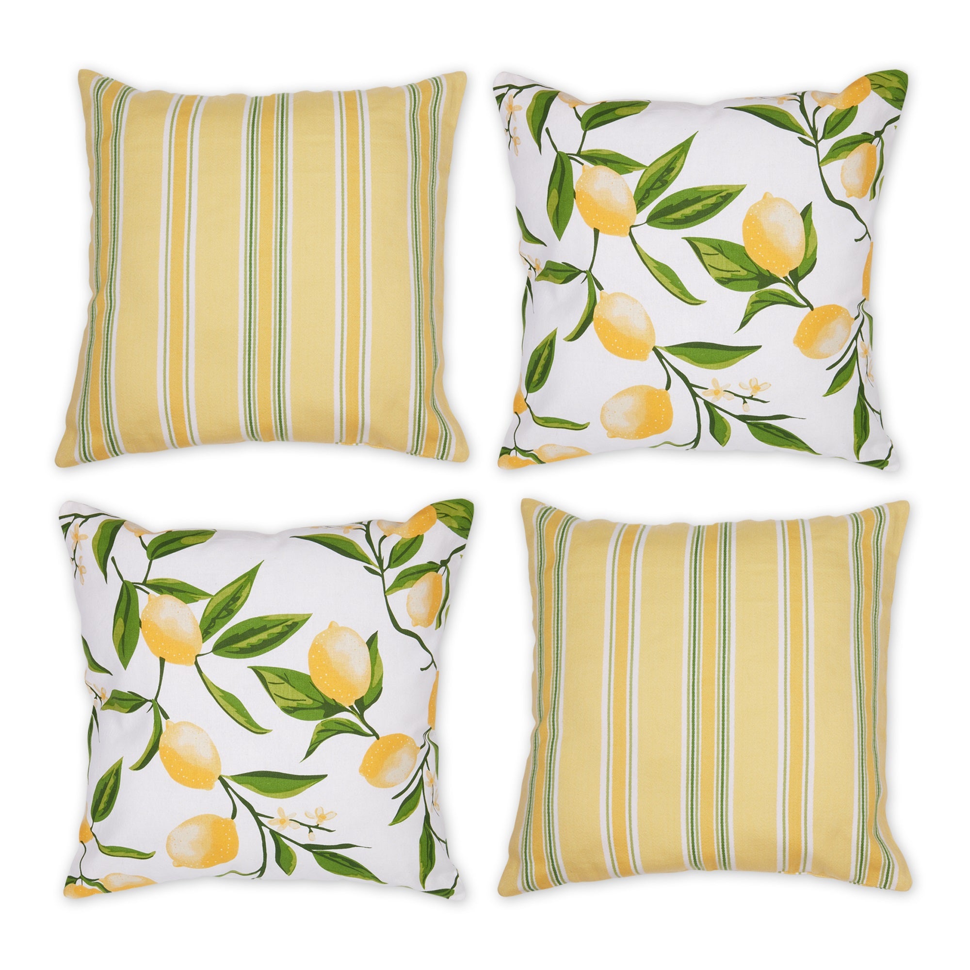 Asst Lemon Bliss Print And Stripe Pillow Cover 18X18 Set/4