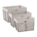 ASST RUSTIC BRONZE CHICKEN WIRE STONE & WHITE GINGHAM CHECK LINER BASKET SET/3